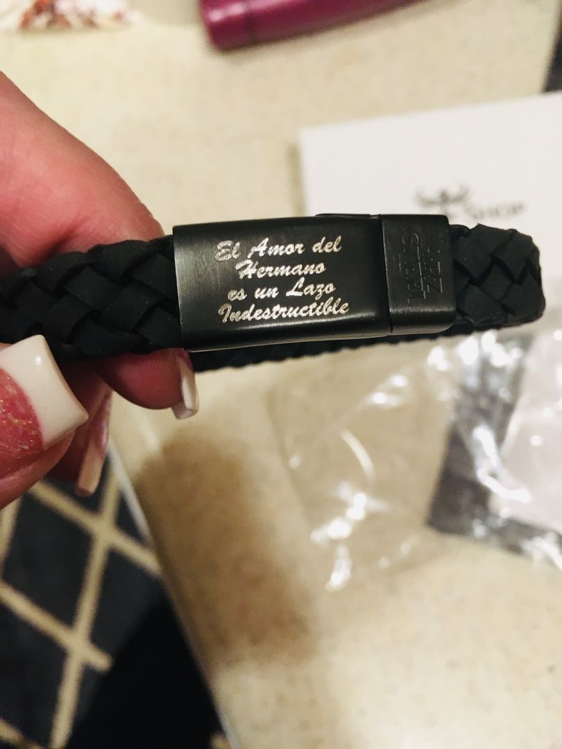 Customer photo review of Black on Black Braided Italian Leather Engravable Bracelet