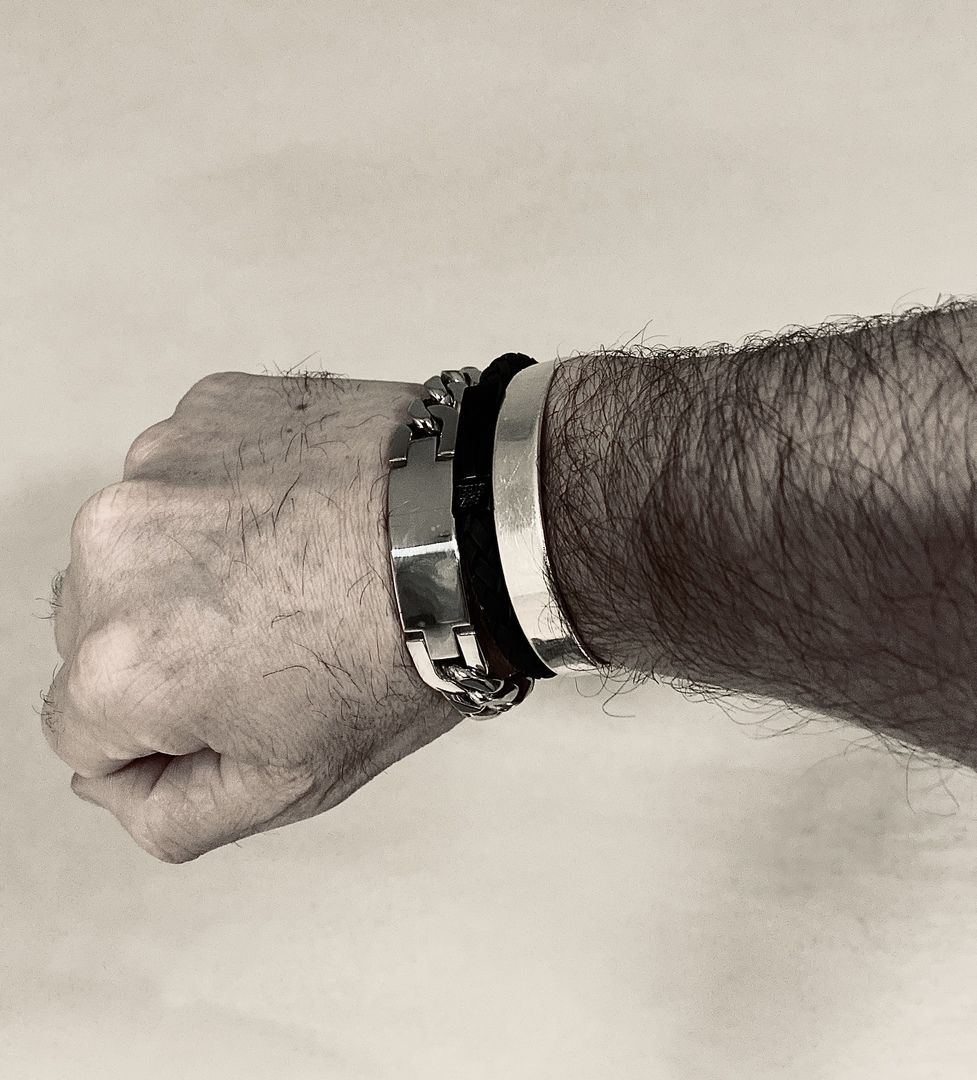 Customer photo review of 6mm Black on Black Steel Italian Leather Engravable Bracelet
