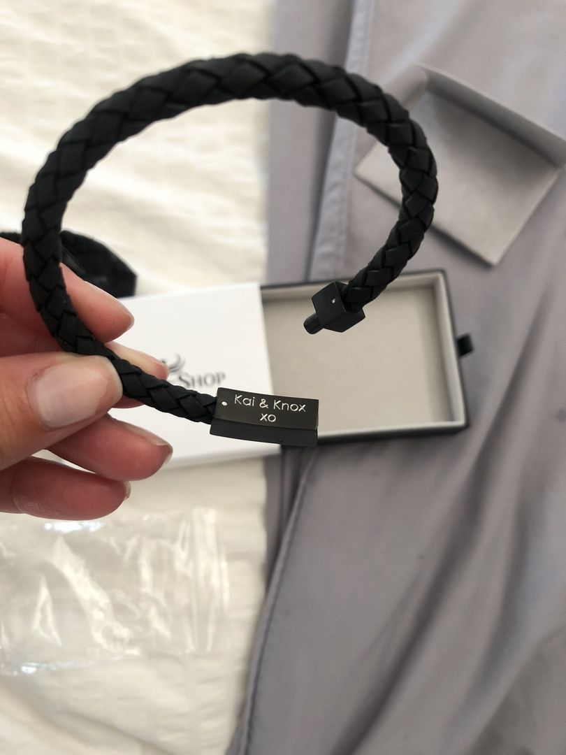 Customer photo review of 6mm Black on Black Steel Italian Leather Engravable Bracelet