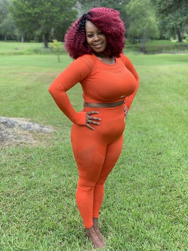Customer photo review of Aunt B Crop Top And Leggings Set