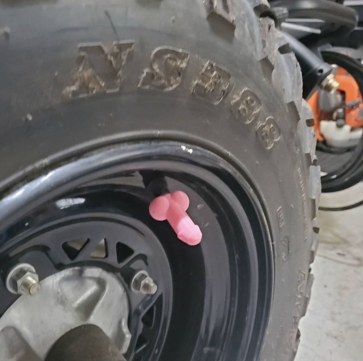 Customer photo review of Tirecockz Prank Penis Shaped Valve Stem Cap
