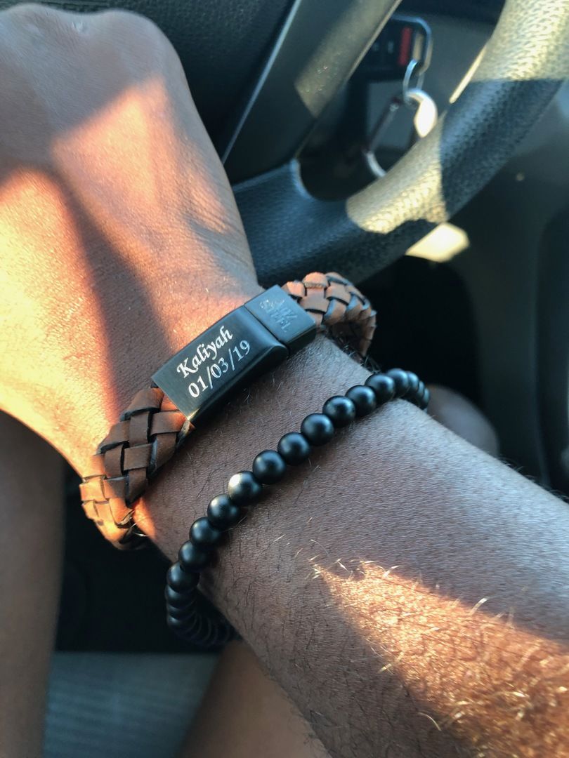 Customer photo review of Dark Brown Italian Leather Steel Clasp Engravable Bracelet