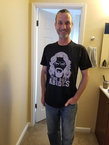 Customer photo review of The Dad Abides Premium Tee