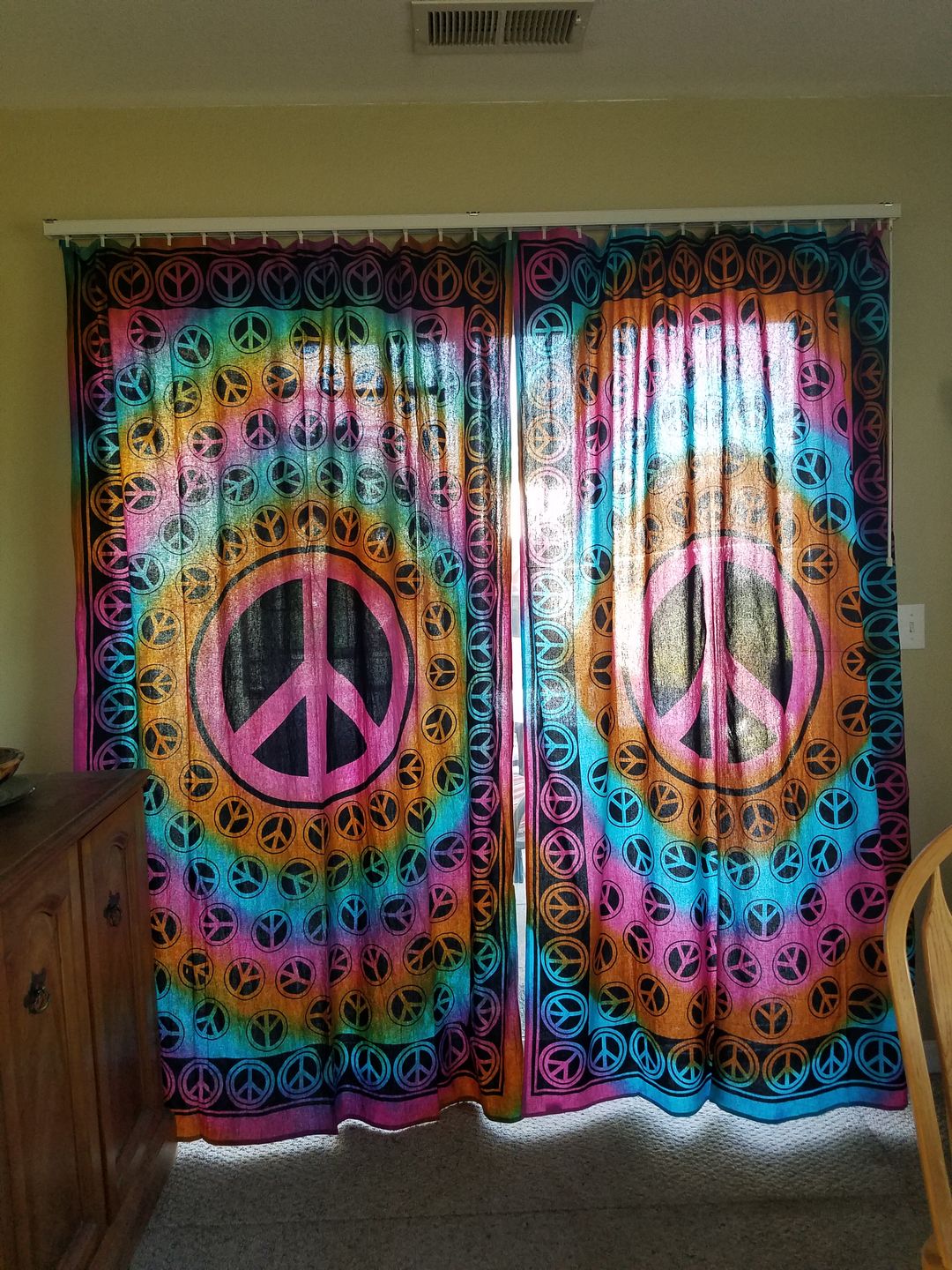Customer photo review of Peace Sign Tie Dye Tapestry