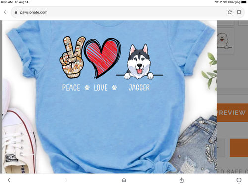 Customer photo review of Peace Love Dog - Personalized Custom Unisex T-shirt