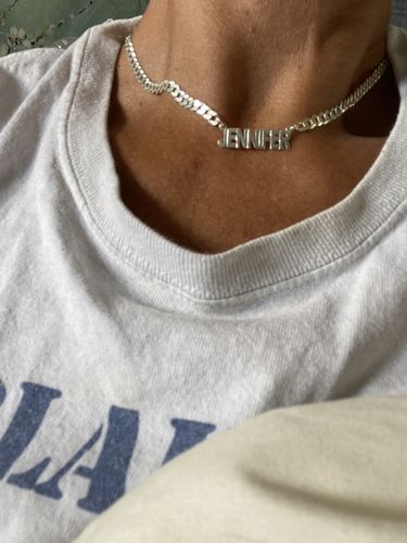 Customer photo review of Block Mini Name Necklace with Cuban Chain