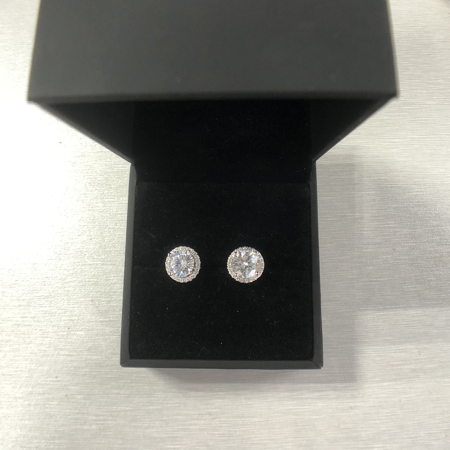 Customer photo review of Louily Sterling Silver Classic Halo Round Cut Earring