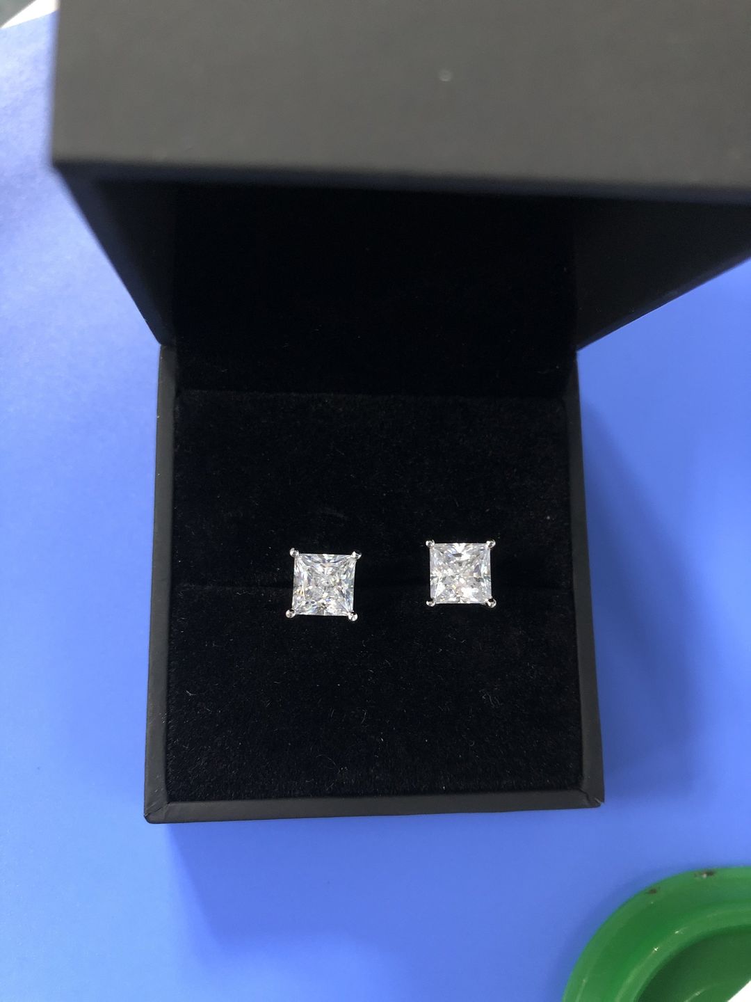 Customer photo review of S925 2.0*2 Sterling Silver Classic Square Princess Cut Stud Earrings