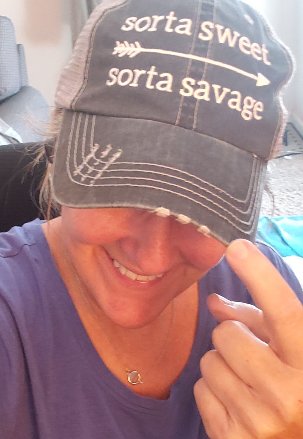 Customer photo review of Sorta Sweet Sorta Savage Trucker Hat