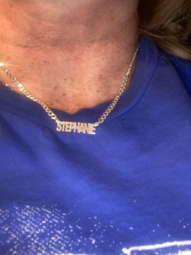 Customer photo review of Block Mini Name Necklace with Cuban Chain