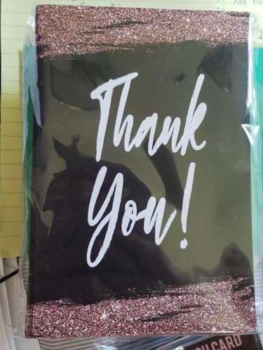 Customer photo review of Glitter Rose Gold and Marbled Black Thank You Cards