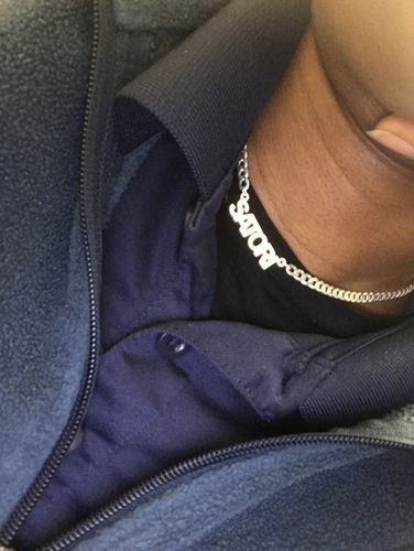 Customer photo review of Block Mini Name Necklace with Cuban Chain