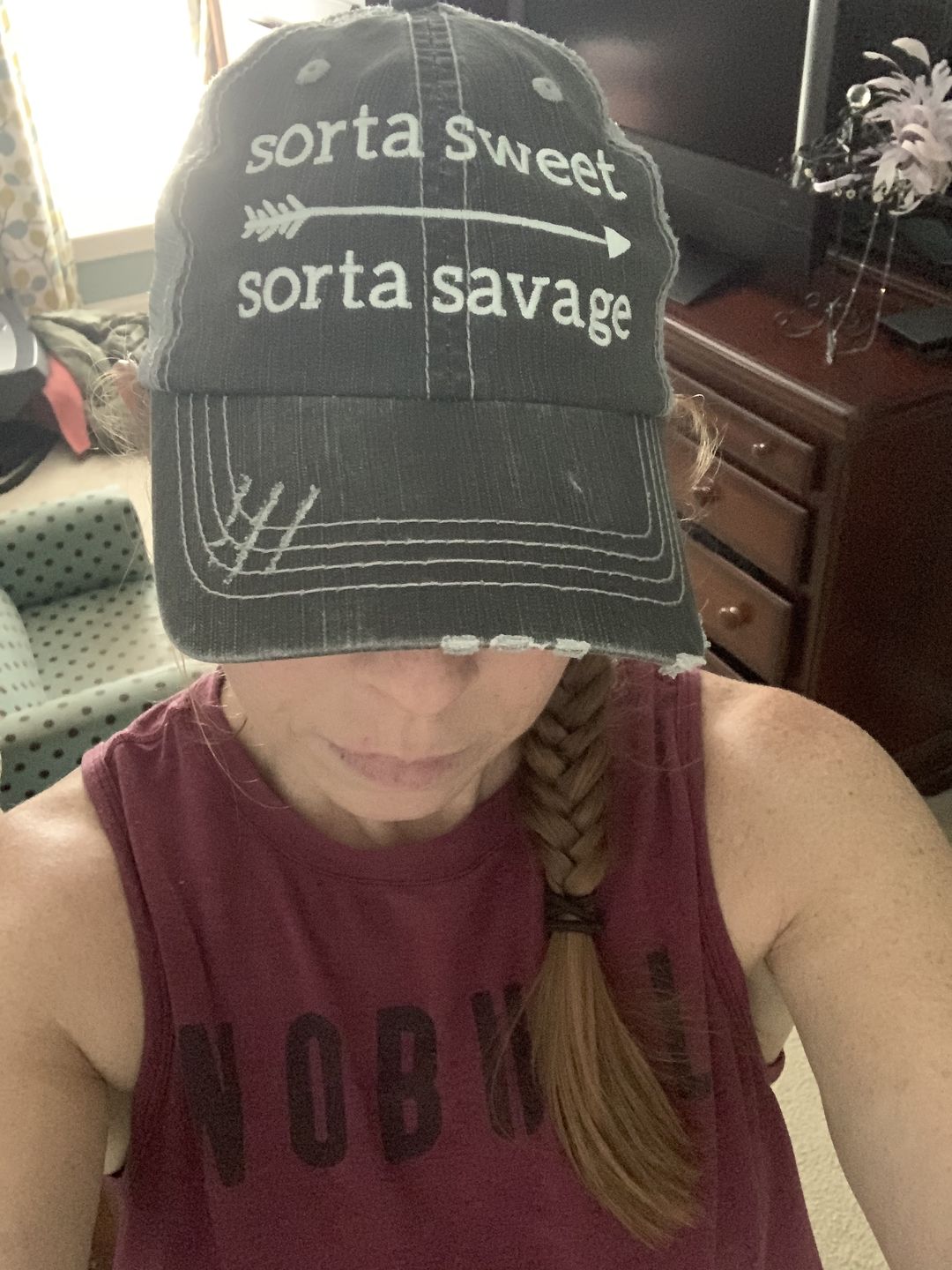 Customer photo review of Sorta Sweet Sorta Savage Trucker Hat