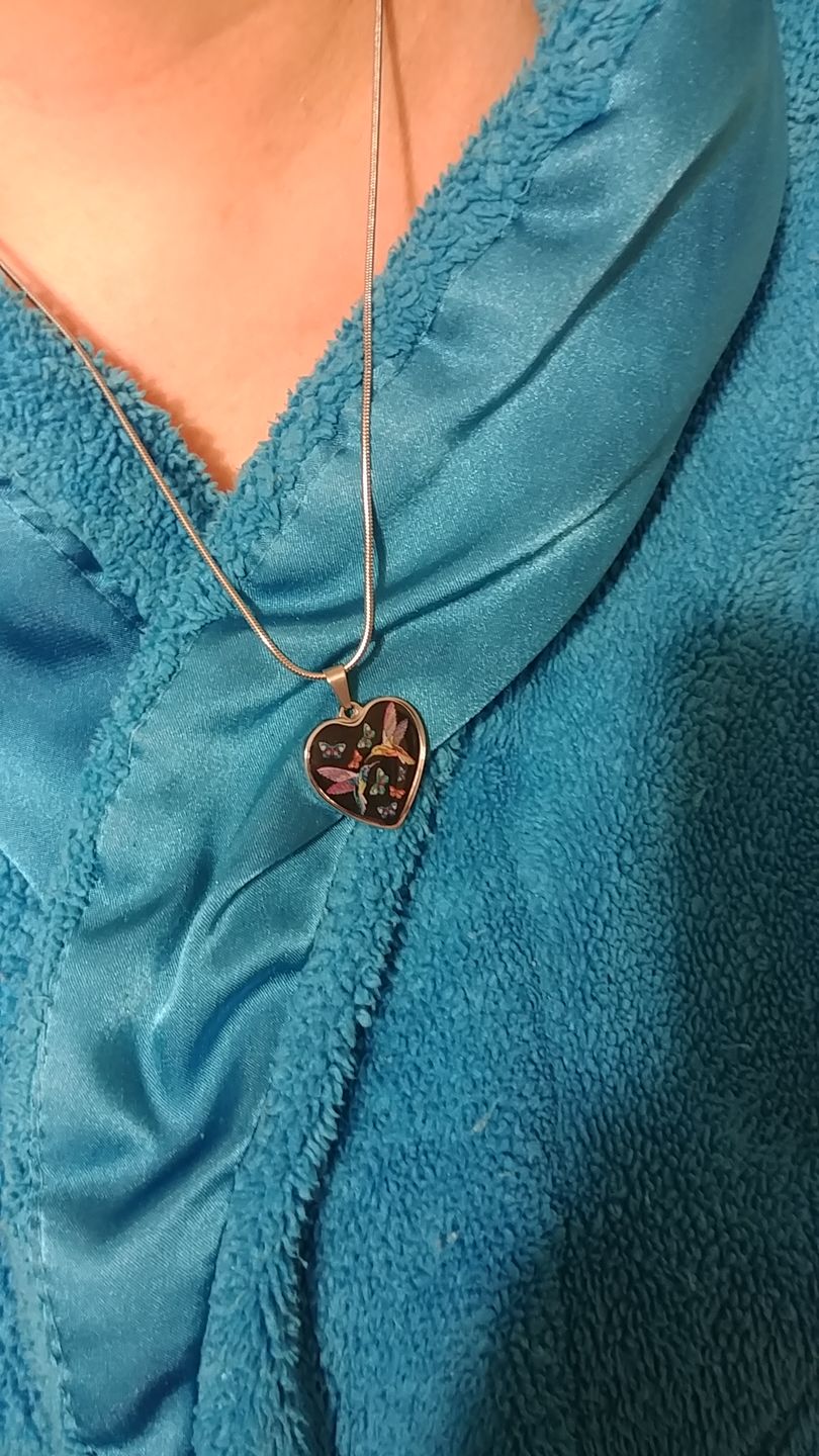 Customer photo review of Spiritual Hummingbird - Heart Necklace