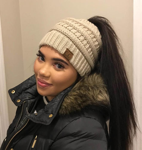 Customer photo review of Soft Knit Ponytail Beanie