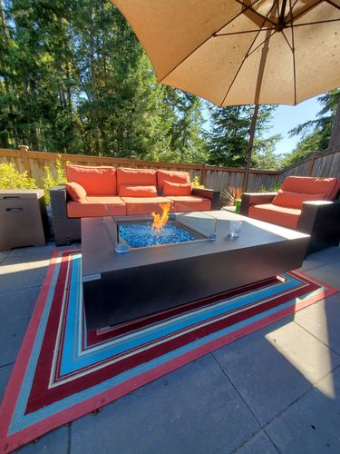 Customer photo review of 65" Rectangular Outdoor Propane Gas Fire Pit Table in Brown