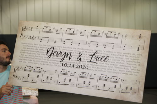 Customer photo review of Custom Name and Sheet Music Canvas - Ready to Hang
