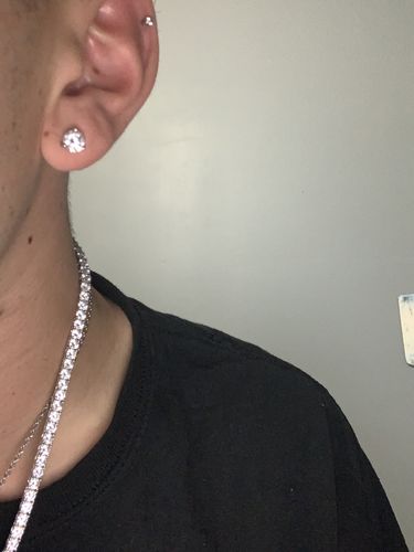 Customer photo review of Silver Round Cut CZ Studs Screwback