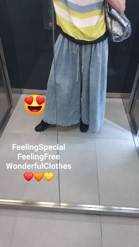 Customer photo review of Plus Size - Casual Drawstring Blue Denim Wide Leg Pants