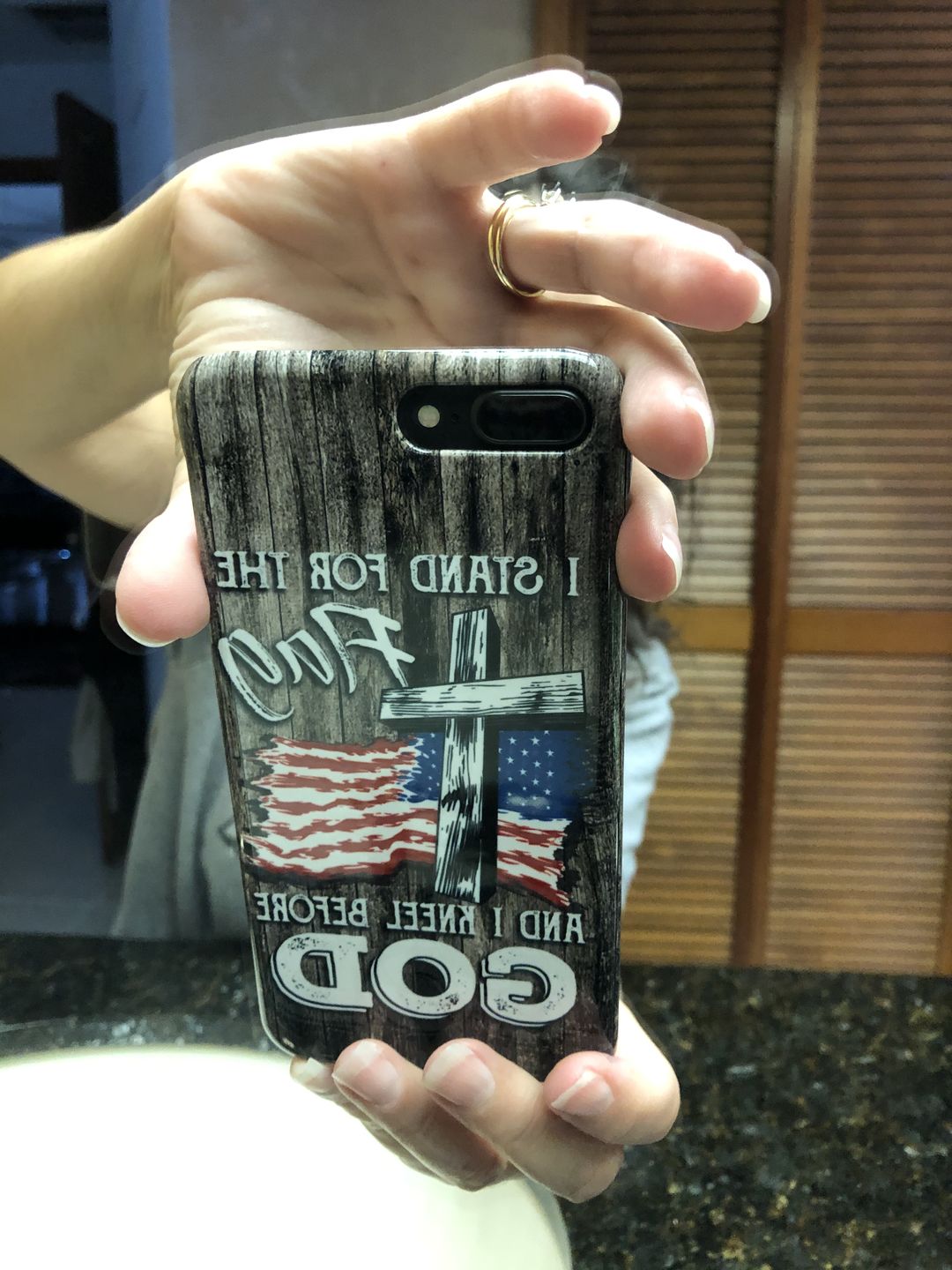 Customer photo review of I stand for the flag and I kneel before God phone case