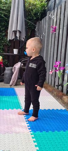 Customer photo review of Personalised Initial Hooded Onesie Inf (0-3 Years) (MRK X)
