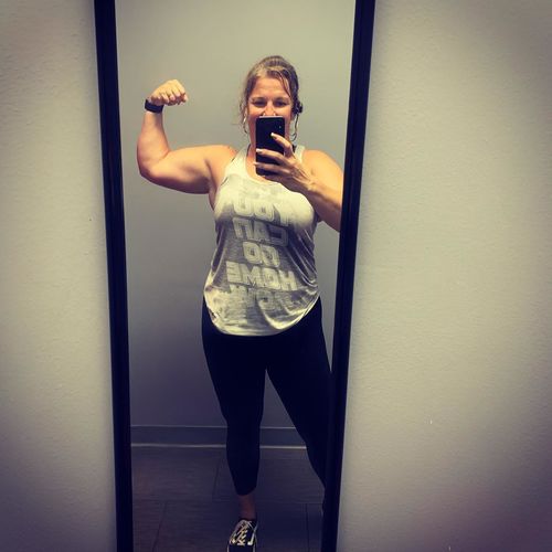 Customer photo review of You Can Go Home Now - Women's Sweat Activated Tank Top