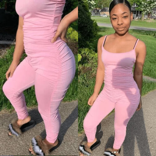 Customer photo review of Sexy Solid Color Suspender Jumpsuit