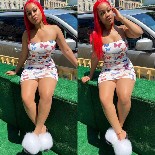 Customer photo review of Sexy Butterfly Print Strapless Dress