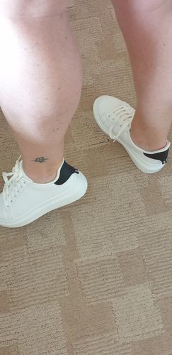 Customer photo review of Alessy White Platform Trainers