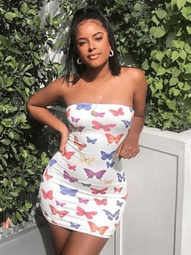 Customer photo review of Sexy Butterfly Print Strapless Dress