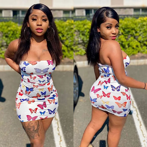 Customer photo review of Sexy Butterfly Print Strapless Dress