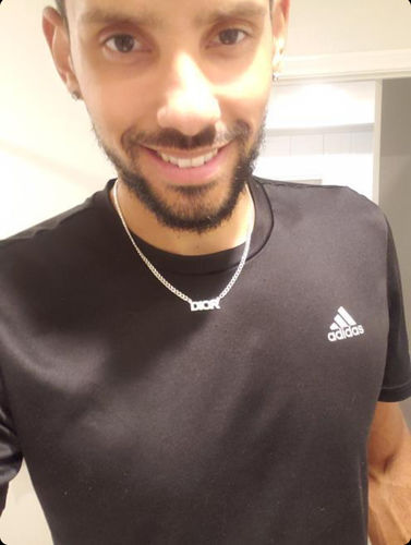 Customer photo review of Block Mini Name Necklace with Cuban Chain