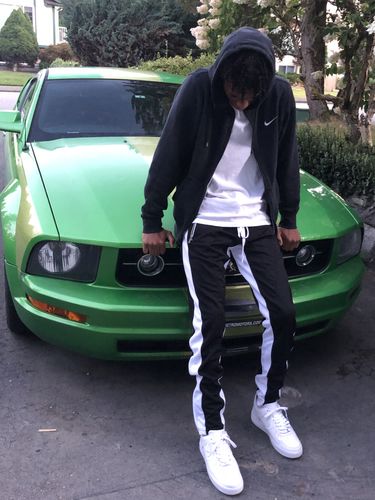 Customer photo review of Zip Pocket Dual Stripe Track Pants (Black-White)