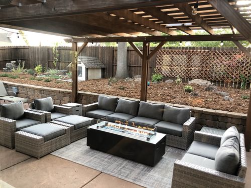 Customer photo review of 60" Rectangular Outdoor Propane Gas Fire Pit Table in Gray