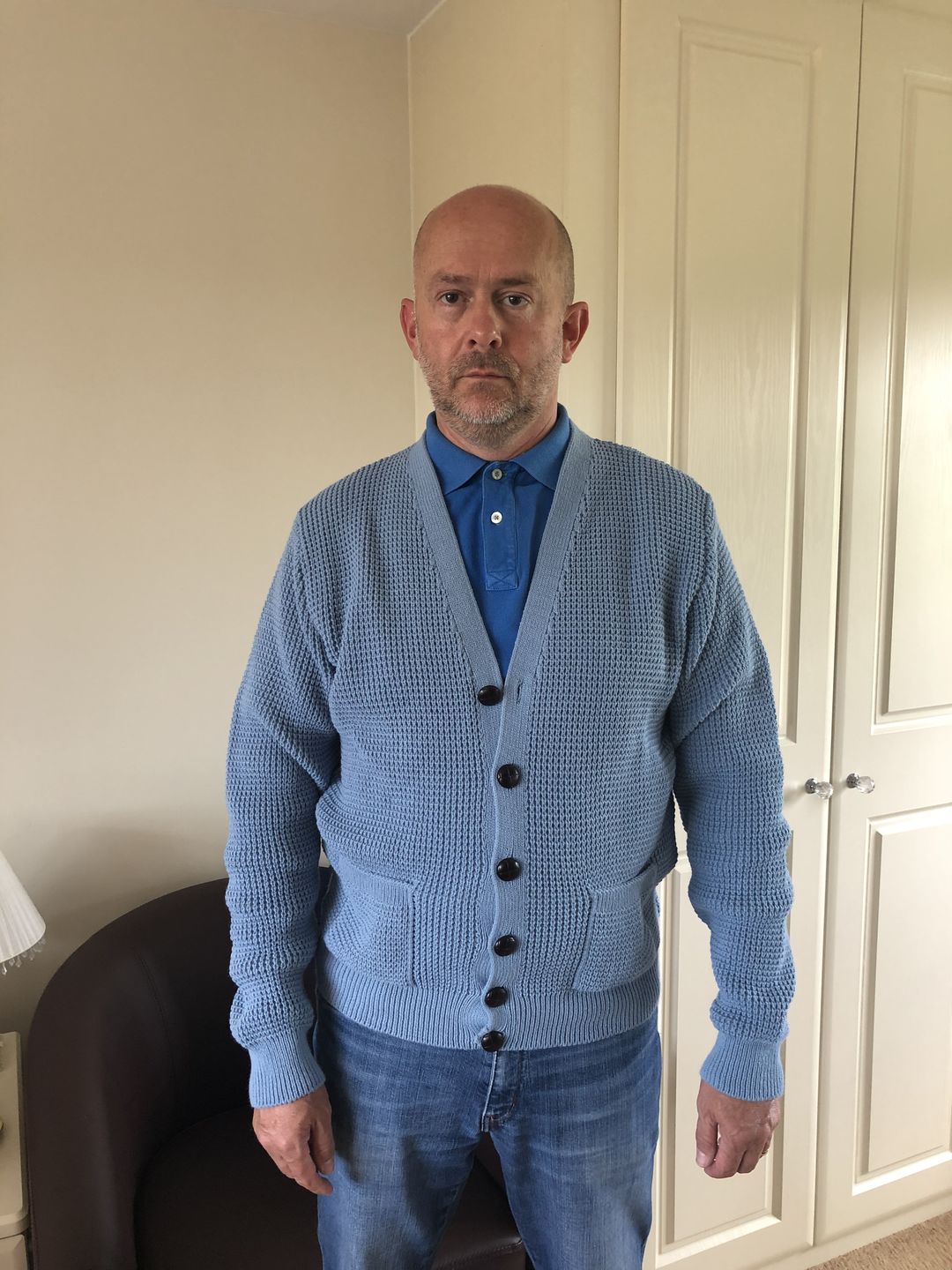 Customer photo review of Waffle Knit Cardigan - Dusty Blue
