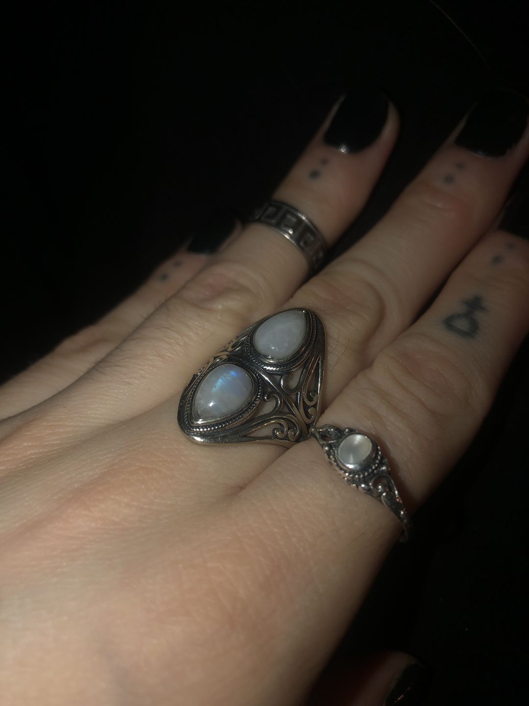 Customer photo review of Natural Rainbow Moonstone Ring