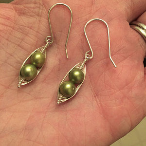 Customer photo review of Pea pod pearl earrings with green fresh water pearls
