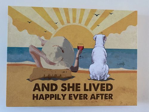 Customer photo review of Dog Happily Ever After - Personalized Custom Canvas - Beach, Wine And Dogs