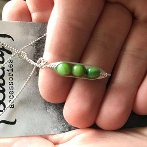 Customer photo review of Pea pod necklace peas in a pod with green mother of pearl