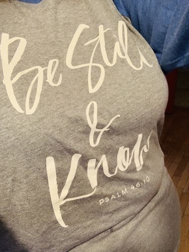 Customer photo review of Be Still and Know Raglan Baseball Tee