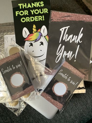 Customer photo review of Rose Gold Glitter and Black Marbled Scratch Off Cards