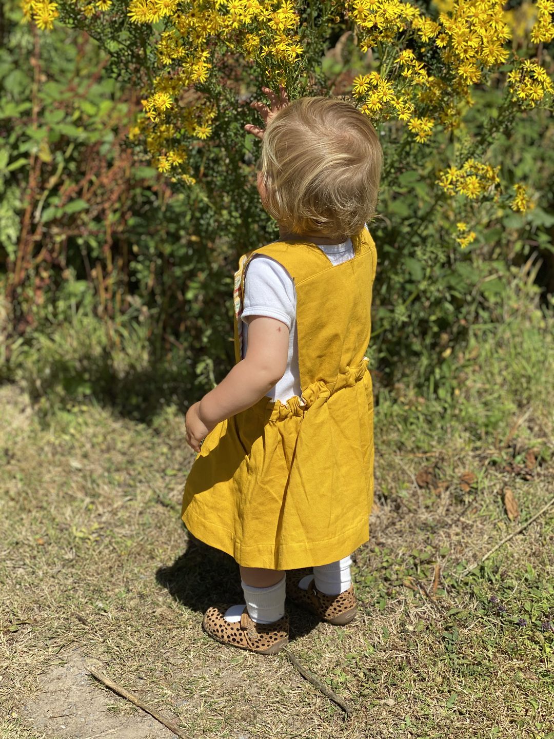 Customer photo review of Gold Twill Pinafore Dress