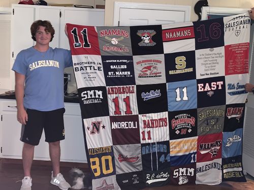 T-shirt quilt featuring salesianum baseball, salesianum football by Kristin from DE