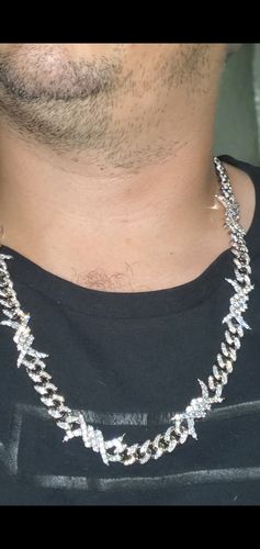 Customer photo review of 10MM White Gold Plated Iced Out Barb Wire Cuban Link Chain