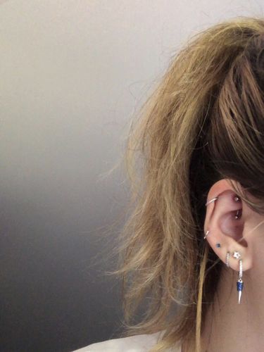 Customer photo review of PAIR Sterling Silver Spike Huggie Hoop Earrings