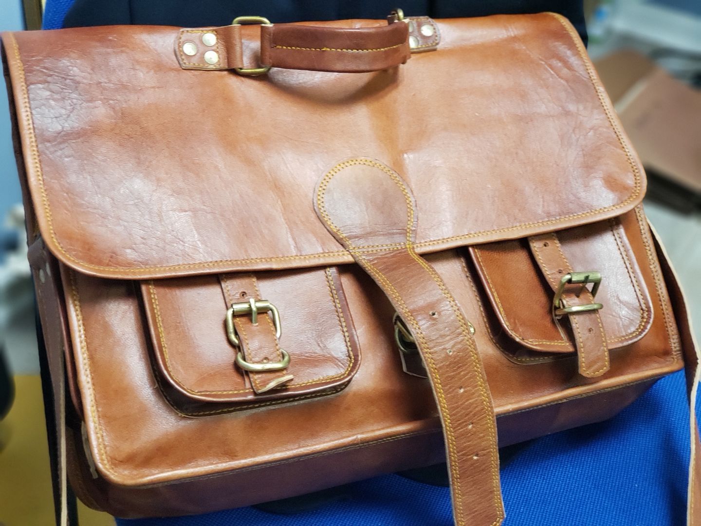 Customer photo review of Top Grain Leather Briefcase Bag