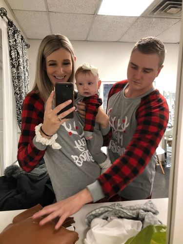 Customer photo review of MERRY CHRISTMAS Antler Print Grey Top with Black and Red Plaid Pants Family Matching Pajamas Set JJF-005