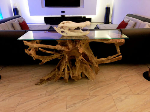 Customer photo review of Teak Wurzelholz Konsole NAGA Breite 140cm mit Glasplatte - Unikat