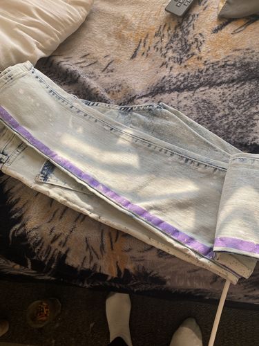 Customer photo review of Cracked Side Stripe Skinny Fit Track Denim Snow - Lavender (M4839D)