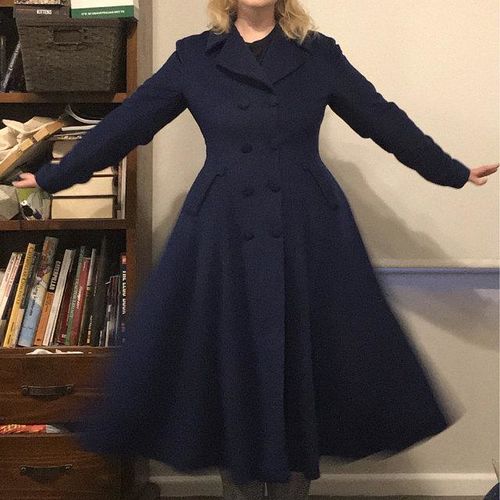 Customer photo review of long blue winter wool coat, double breasted coat 1685#